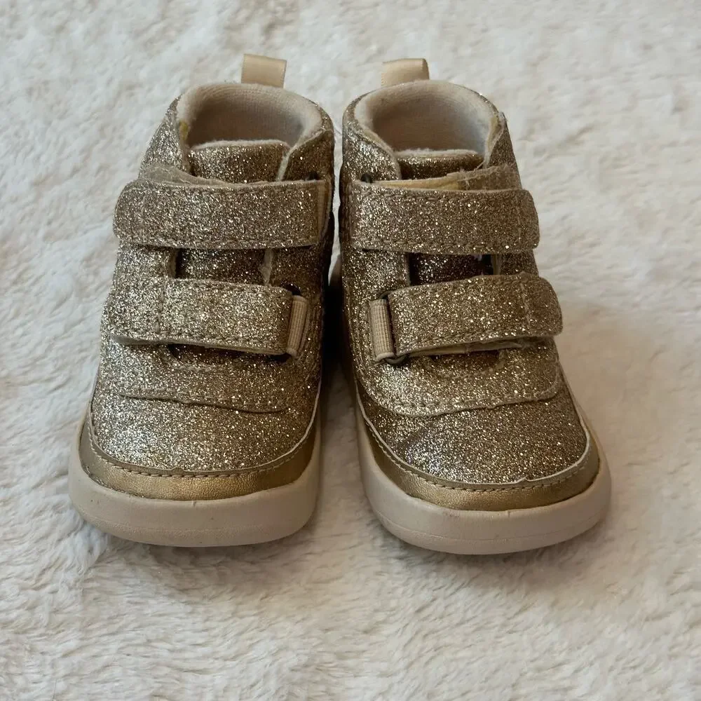UGG Baby Girl's Pritchard Sparkles Sneaker sz 2/3 Gold Metallic Sneakers